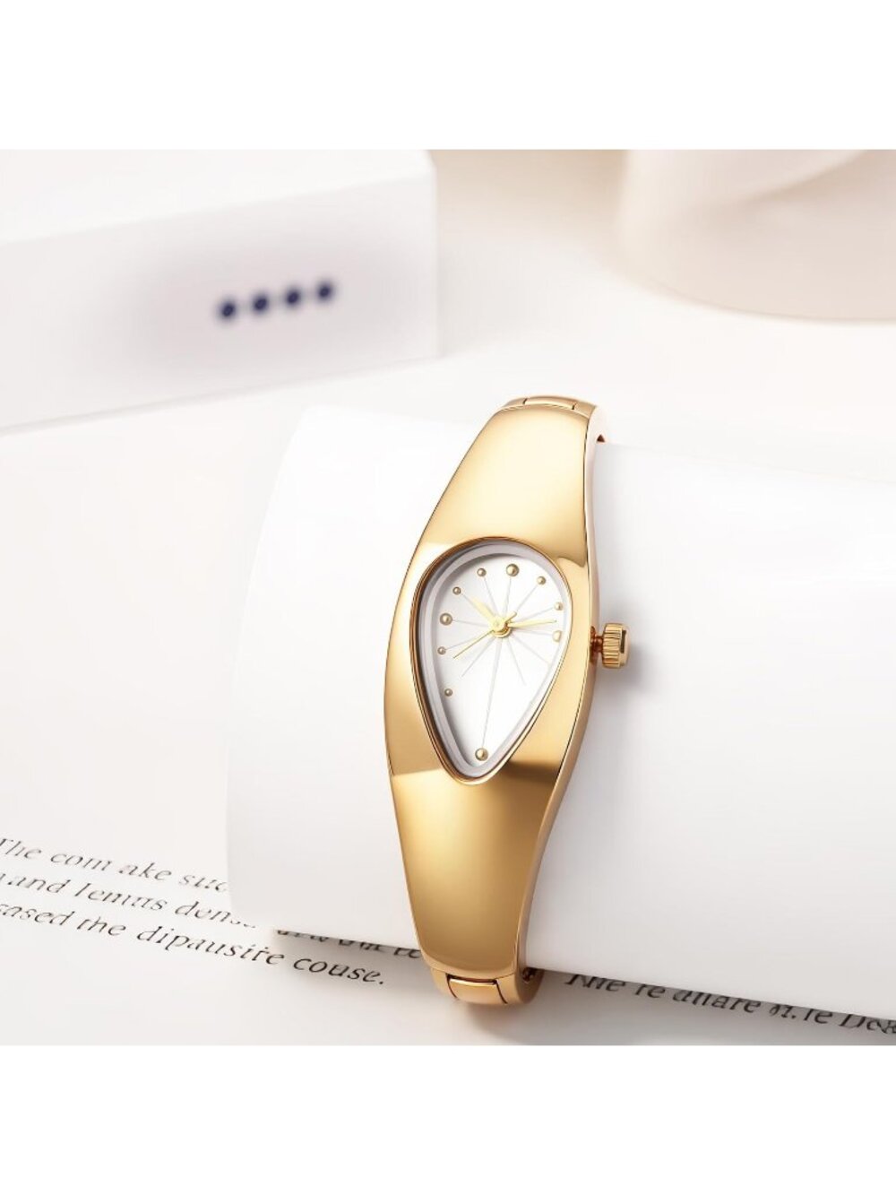 Women's Gold White Stainless Steel Strap Teardrop Shape Dial Quartz Wrist Watch - Picture 2 of 7
